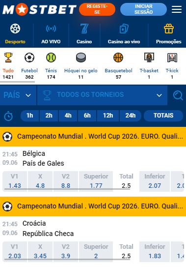 Apostas desportivas em Mostbet PT